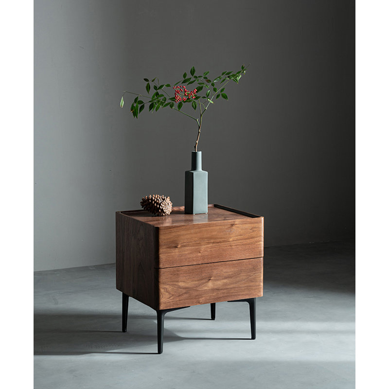 Table de chevet à double tiroir en noyer noir de style minimaliste moderne