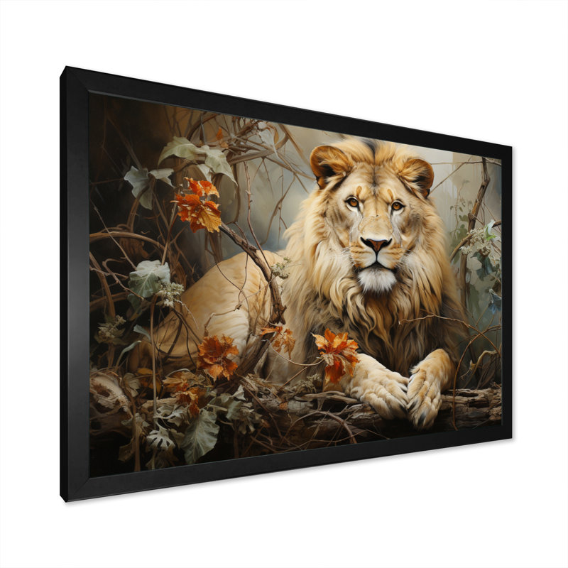 Lion Collage Of Nature I On Canvas Print, H 16 po x l 32 po x P 1 po, Cadre simple noir