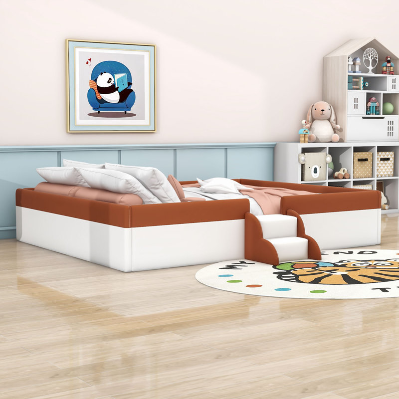 Upholstered Daybed with Fence, Brown/White, King