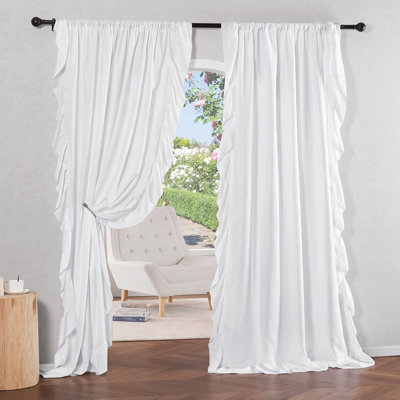 NICETOWN Ruffle Curtains, Rod Pocket Privacy with Some Soft Light Filtering French Country Flowy Drapes for Living Room/Farmhouse/Bedroom, 2 Panels
