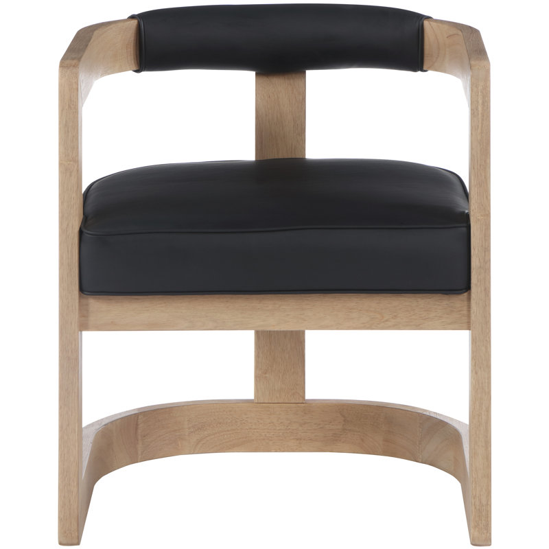 19.3'' H Upholstered Armchair, Black Vegan Leather, Natural Wire Brush