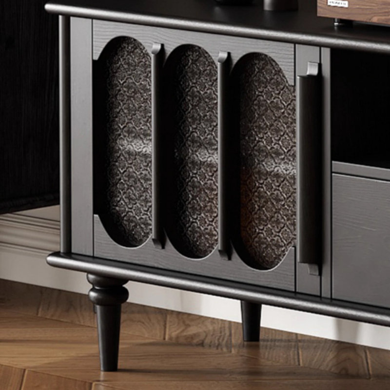 French retro design solid wood TV cabinet, 62.99", Black