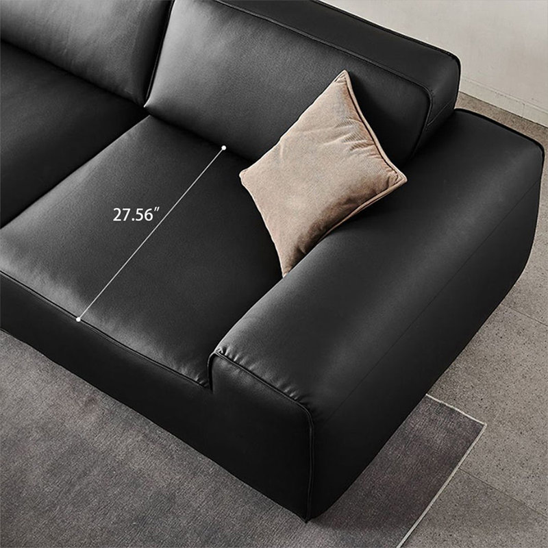 Causeuse-coussin modulable noire en cuir véritable, Noir
