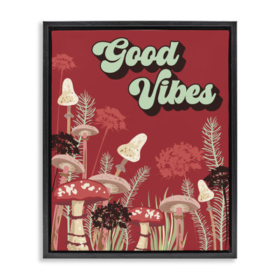 Good Vibes Mushrooms Framed Floater Canvas Wall Art by Diane Labombarbe
