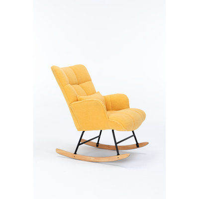 Chaise berçante moderne en velours jaune - Design ergonomique, mousse haute densité pour chambre de bébé, salon, chambre à coucher courbée, chambre à coucher rembourrée, chambre de bébé
