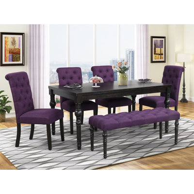 Dark Wash Dining Set: Table, 4 Chairs And Bench