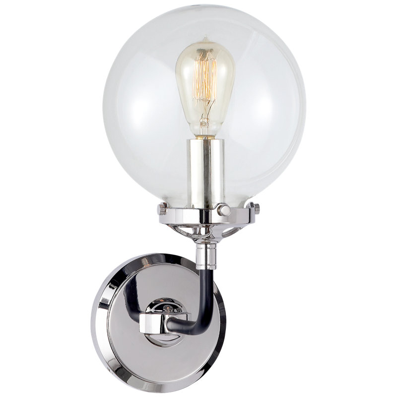 Ian K. Fowler Bistro Single Light Sconce, Polished Nickel/Black, Clear