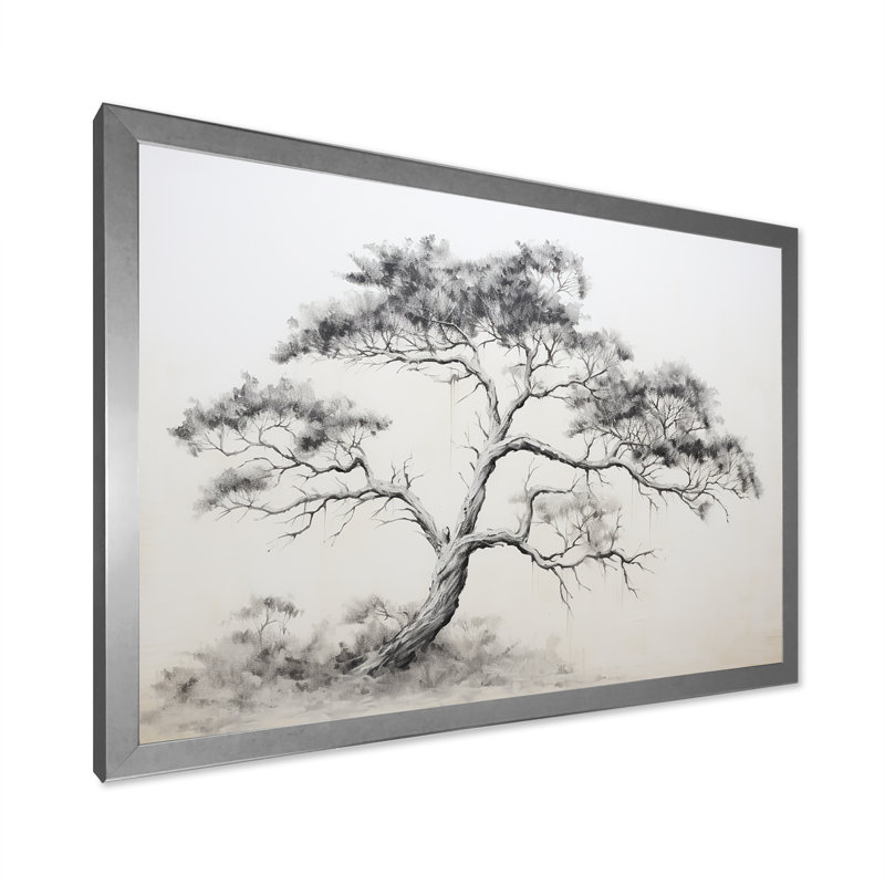 Minimalisme, pin blanc, rêve III sur toile, Cadre simple argenté, H 16 po x l 32 po x P 1 po