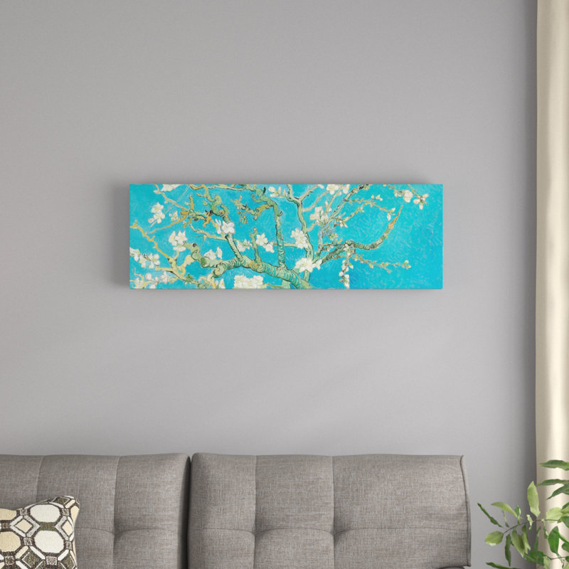« amande fleur » par vincent van gogh, impression sur toile, H 12 po x l 36 po x P 1,5 po, Toile avec cadre noir