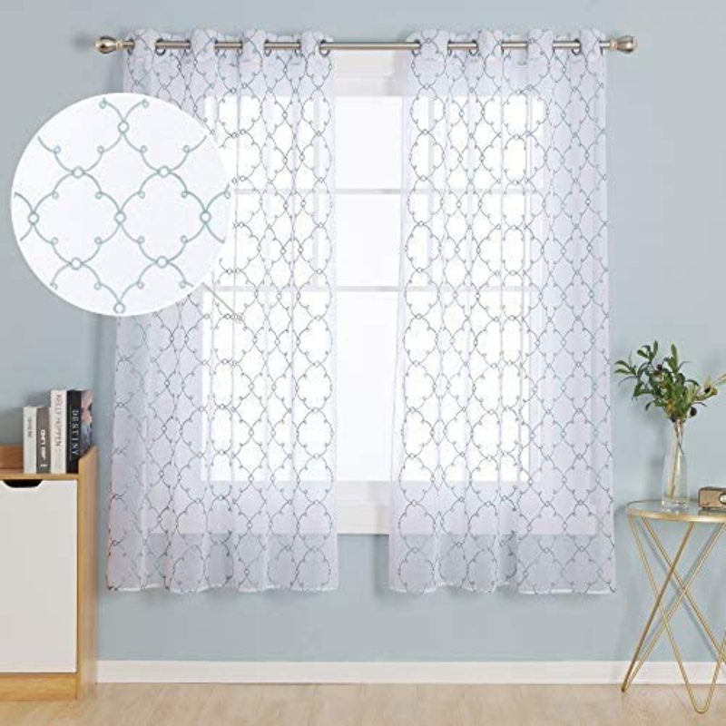 Vojtech Sheer Door Curtain Pair, 140 W x 180 D cm, Blue Diamond