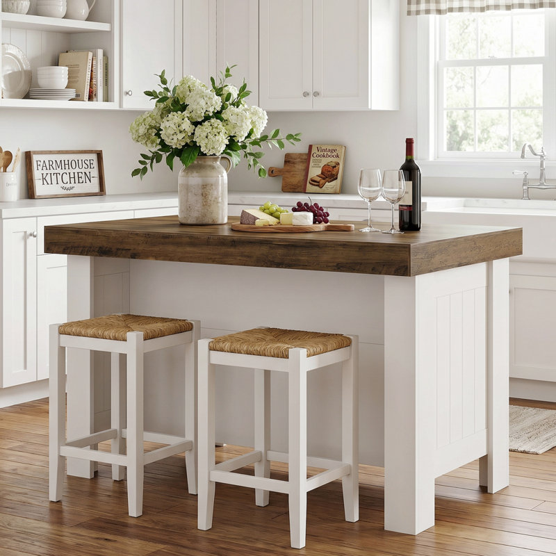 Wood Kitchen Island With Storage Shelf, 55.12" Farmhouse Kitchen Prep Table For Dining Room, Brown/White