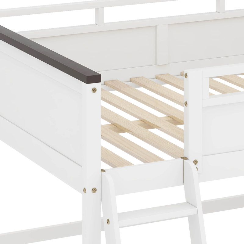 Queen Size Loft Bed With Built-In Desk, Open Shelves