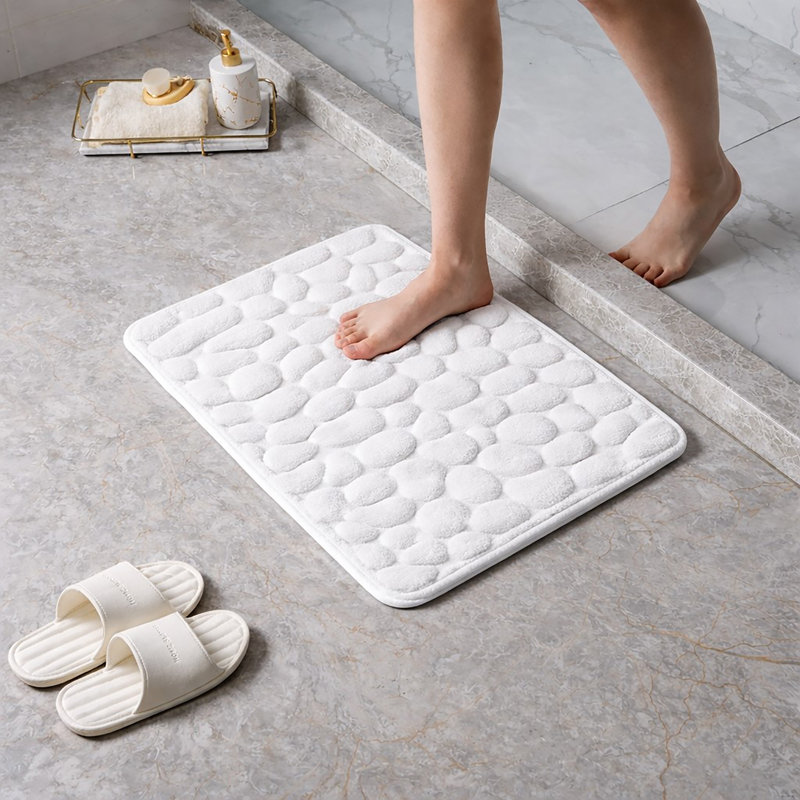 Cobble Stone Mat Non-Slip Bath Mat, White