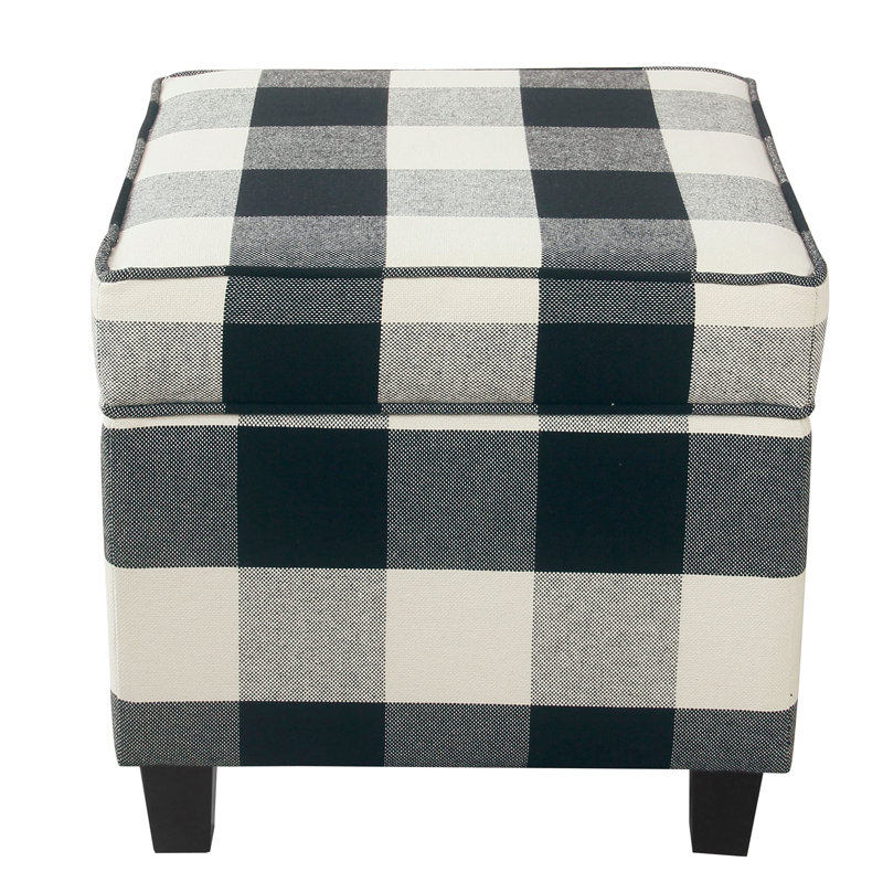 Repose-pieds carré avec rangement 17,5 "Asha, Tissu écossais noir tissé Buffalo