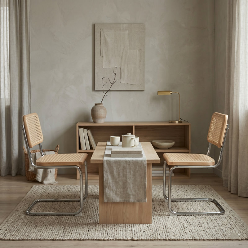 Chaise de salle à manger en porte-à-faux 19,3 "de style Mid-Century moderne avec dossier et siège en canne, structure en métal 