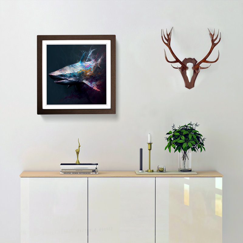 Shark Gestural Art - Framed Print, Walnut