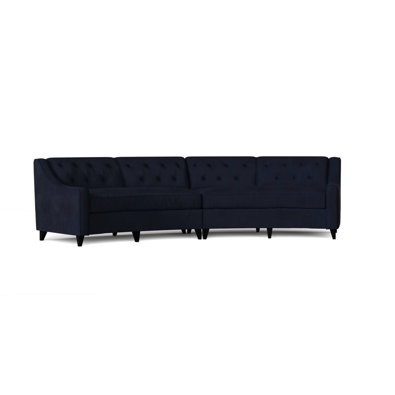 Canapé modulaire de coin symétrique 147 po Charlotte, Velours bleu, Noir, Moyenne