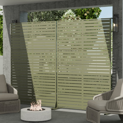 72" Outdoor Metal Privacy Screen Fence Panel For Patio Balcony Freestanding With Stable Base by Lumioca
