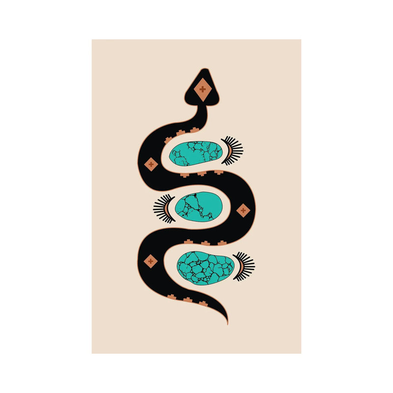 Southwestern Slither In Black And Turquoise by Allie Falcon - Wrapped Canvas Print, 101.6 cm H x 66.04 cm W x 3.175 cm D