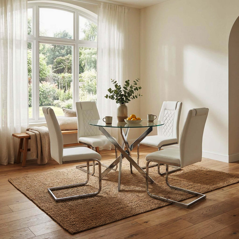Ensemble de salle à manger 35,5 po pour 4 personnes, Blanc, Argent