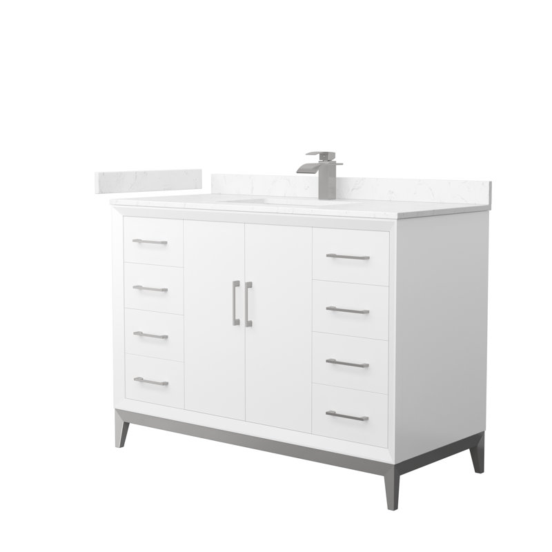 Amici Single Bathroom Vanity Set, Matte Black, 48", Cultured Marble (White)