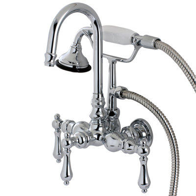 Kingston Brass Aqua Vintage Three-Handle 2-Hole Tub Wall Mount Clawfoot Tub Faucet with Hand Shower