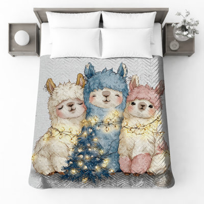 Illustration de couvre-lit avec des lamas et des lumières de Noël