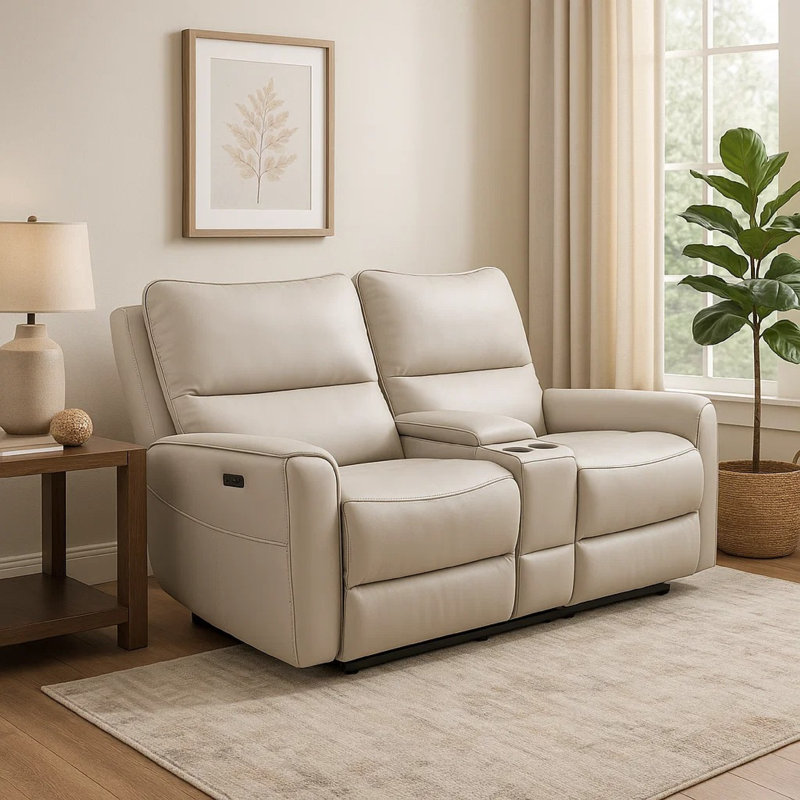 Causeuse inclinable électrique Pono, cuir grainé beige