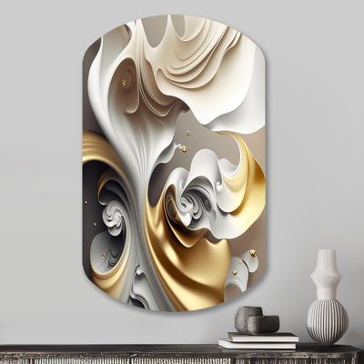 Abstract Geode Liquid - Marble Asymmetrical Metal Wall Art, Cream Cylinder Metal Art Print
