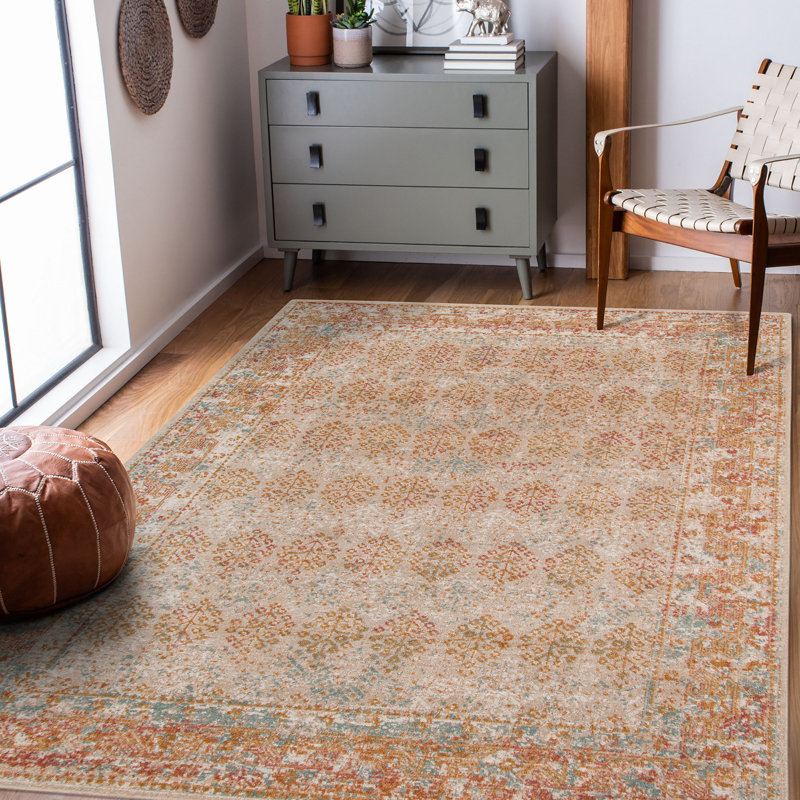 Kinslee Traditional Bordered Low Pile Performance Area Rug, Rectangle 9'10" x 13'10"