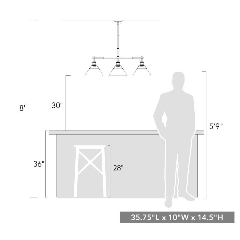 Weatherford 3 - Light Kitchen Island Pendant, Matte Black, Brushed Champagne Bronze