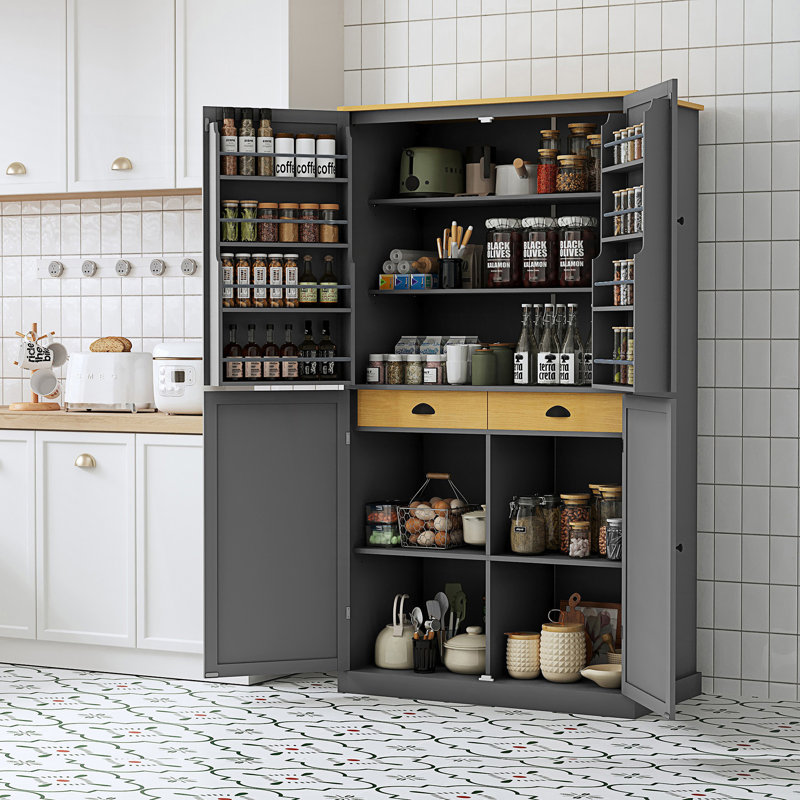 Buffet décoratif, garde-manger autoportant, grande armoire de rangement avec 2 tiroirs, Gris