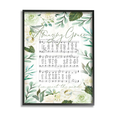 " Amazing Grace Sheet Music Green Floral Border " by Jennifer Pugh