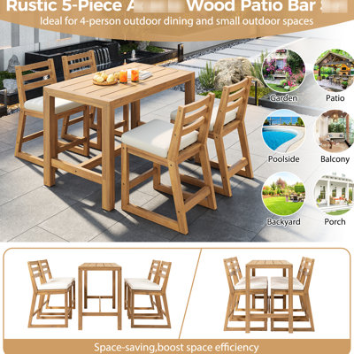 5 - Piece Patio Furniture With Ergonomic Bar Chairs, Slatted Table, Weather And Low Maintenance For Porch Tabletop, Fade Waterproof