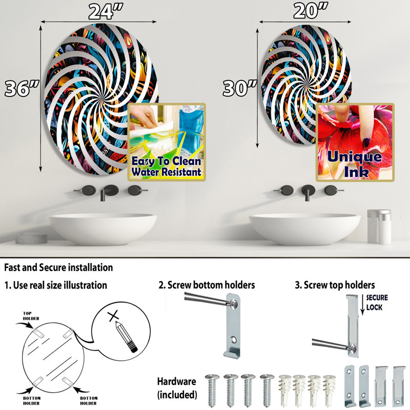 Miroir mural oval, L 20 po x H 30 po
