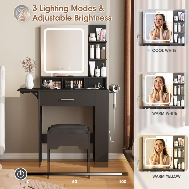 Basso Vanity with Mirror and Seat, Black