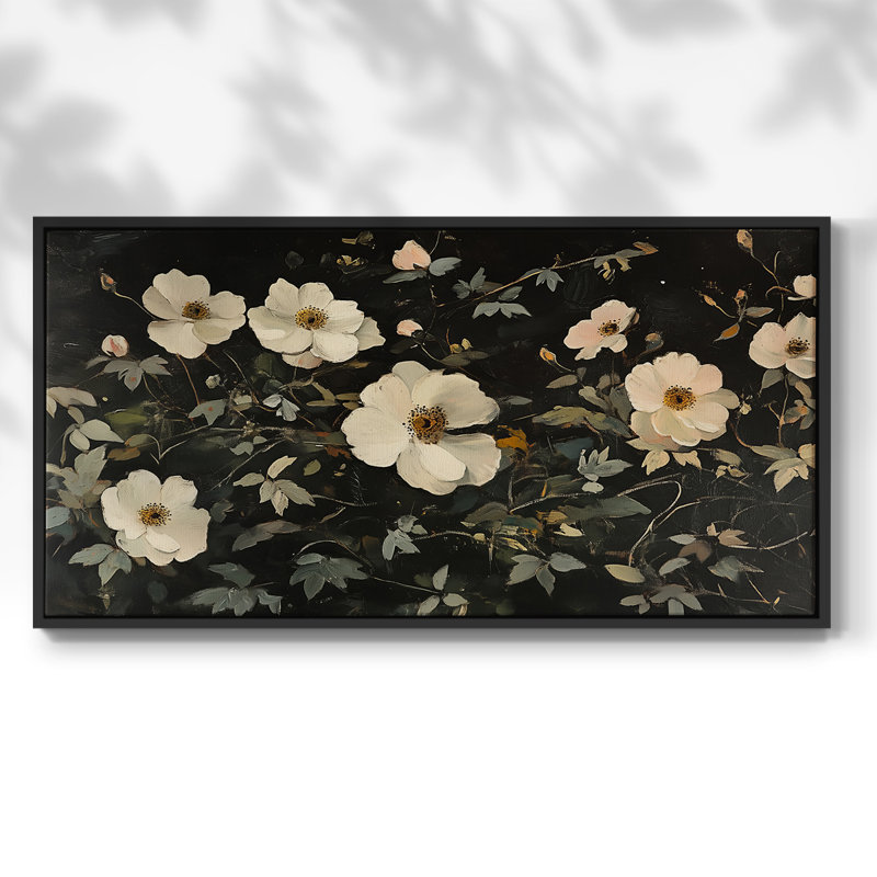 Botanical Series-CECXIX- Toile tendue avec châssis tendue, prête à être accrochée, H 21 po x l 41 po, Noir