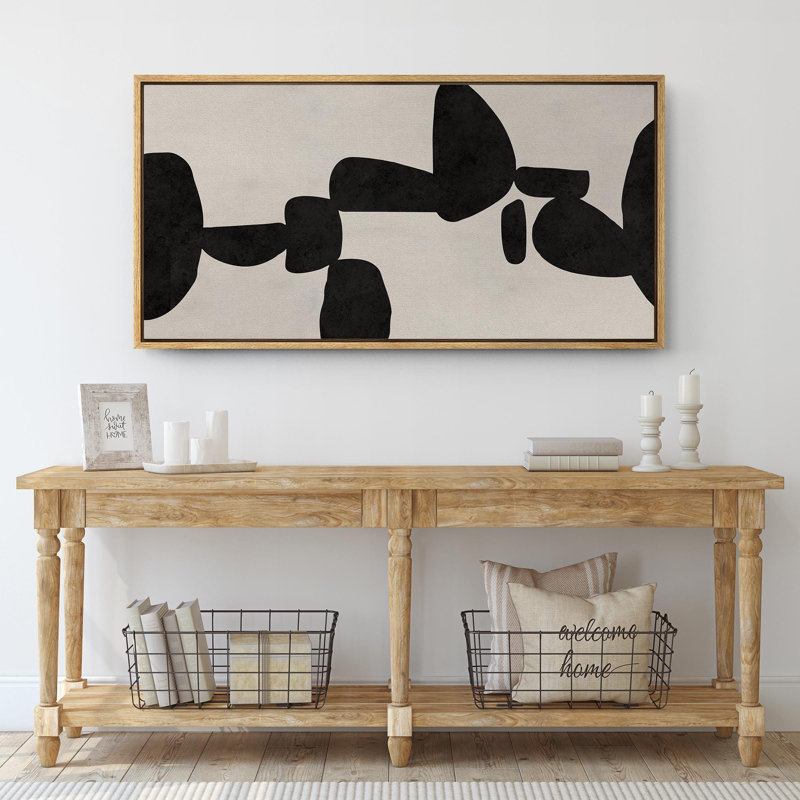 Abstrait abstrait géométrique noir Mid-Century, H 30 po x l 60 po, Naturel