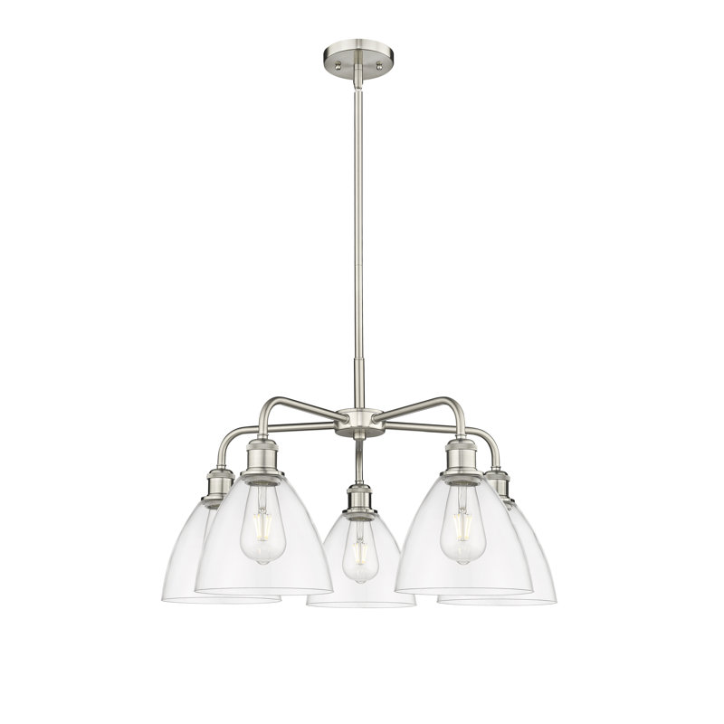 Lustre en forme de dôme à 5 lumières Amenda, Clair, Nickel satiné