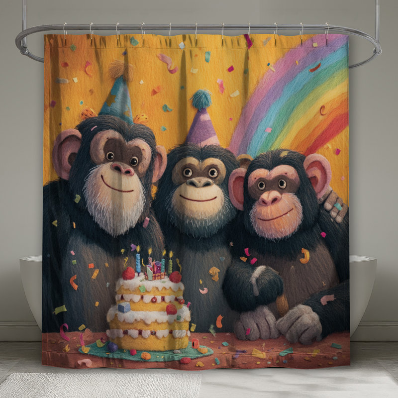 Rideaux de douche Monkeys avec gâteau d'anniversaire très long, 70 po l x 72 po H