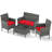 4 PCS Patio Furniture Set with Washable Cushions and Tempered Glass Coffee Table-509875817
