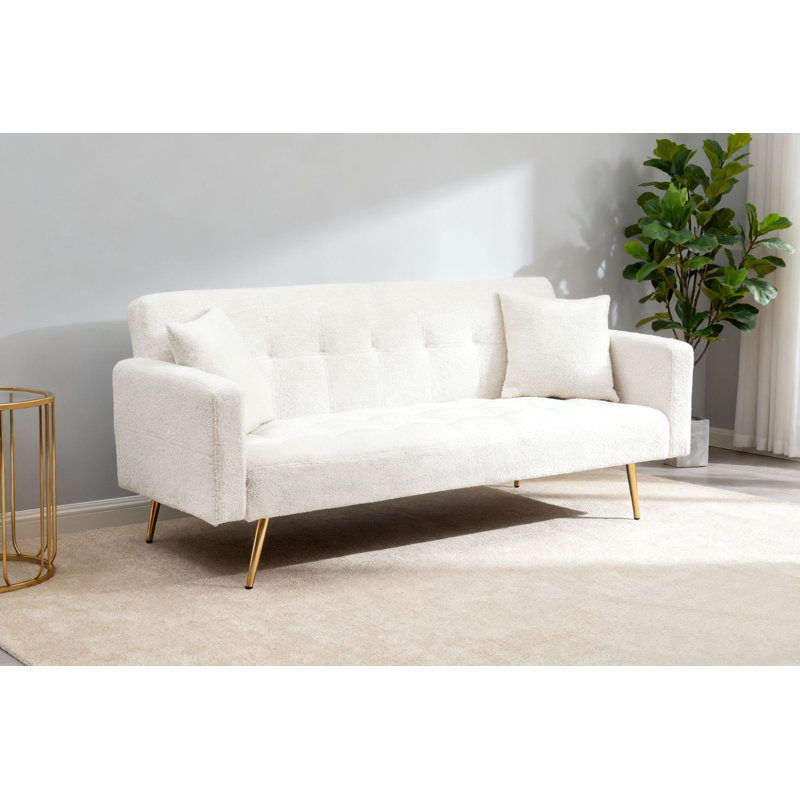 Canapé-lit convertible moderne avec pieds dorés, revêtement Boucle, Beige