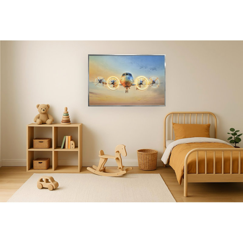 Art mural en néon avec toile fluo de l'aviation - 48 "x 33" - cadre argenté