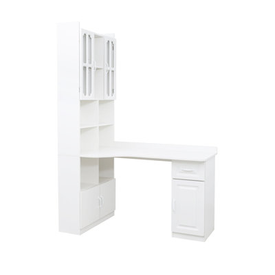 Bureau d'ordinateur d'angle en L pour bureau à domicile ou bureau d'étude, table d'étude de style moderne avec tiroirs, bibliothèque et huche, conception en L 2 en 1, grand espace de travail
