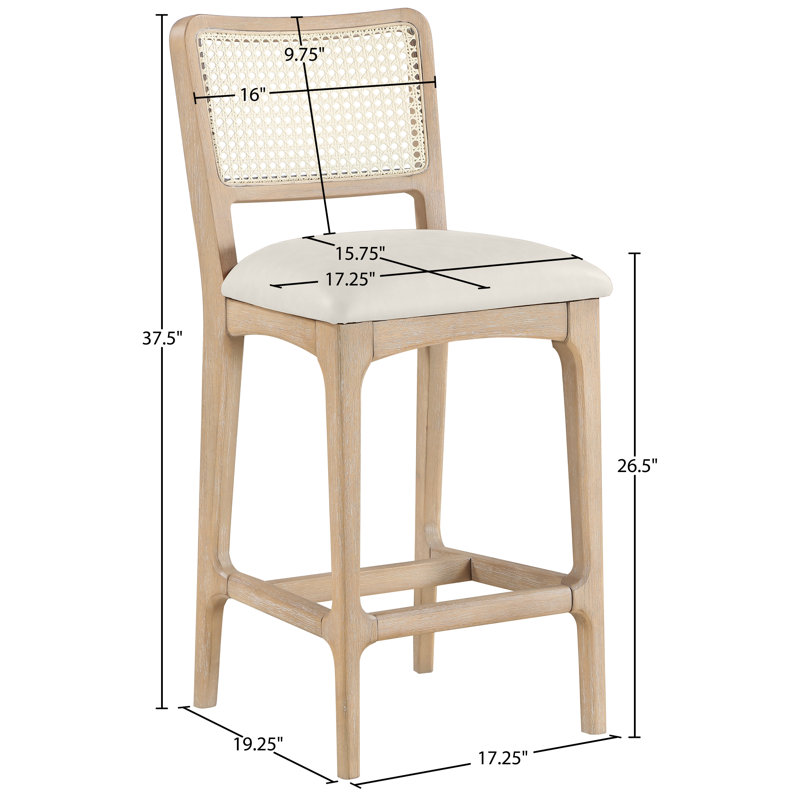 Tabouret de comptoir Demeshia, Cuir crème végétalien, Finition brossée naturelle