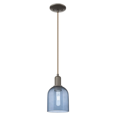 Arcadia - Berbor - 1 Light 6" Cord Hung Mini Pendant - Oil Rubbed Bronze Finish - Blue Shade