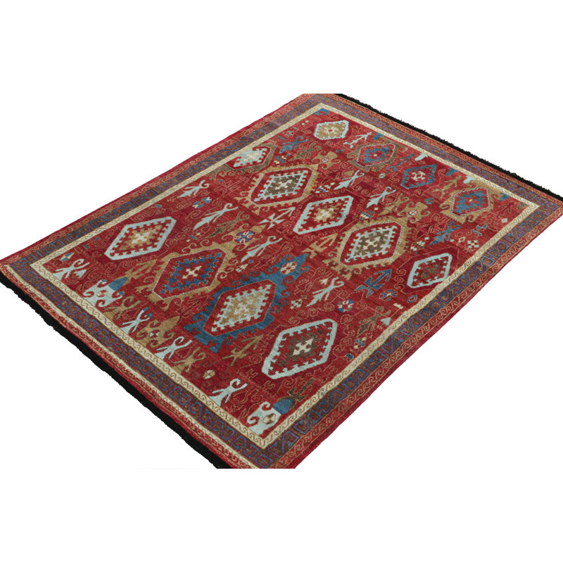 Tribal Rug In Red, Blue And Brown Geometric Pattern By Rug & Kilim, Rectangle 10' x 14'