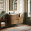 Meuble-lavabo mural 30/36 po avec lavabo en céramique, armoire à panneau de grain de bois cannelée 3D moderne avec glissières à fermeture douce, chêne doré-355376342