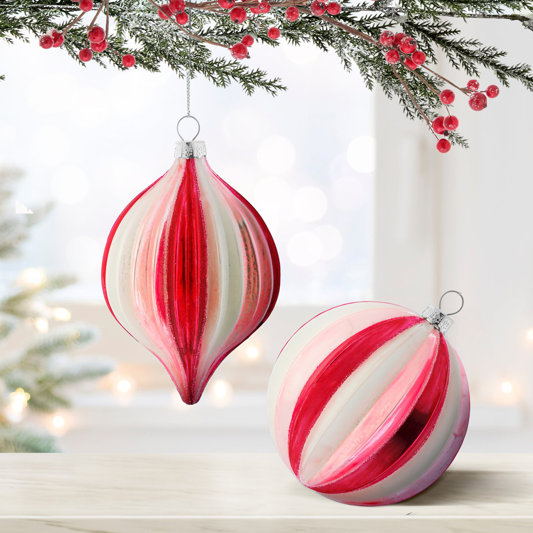 4-4.5" Glass Ridge Ball and Onion Ornament set of 6 (Set of 6) The Holiday Aisle®