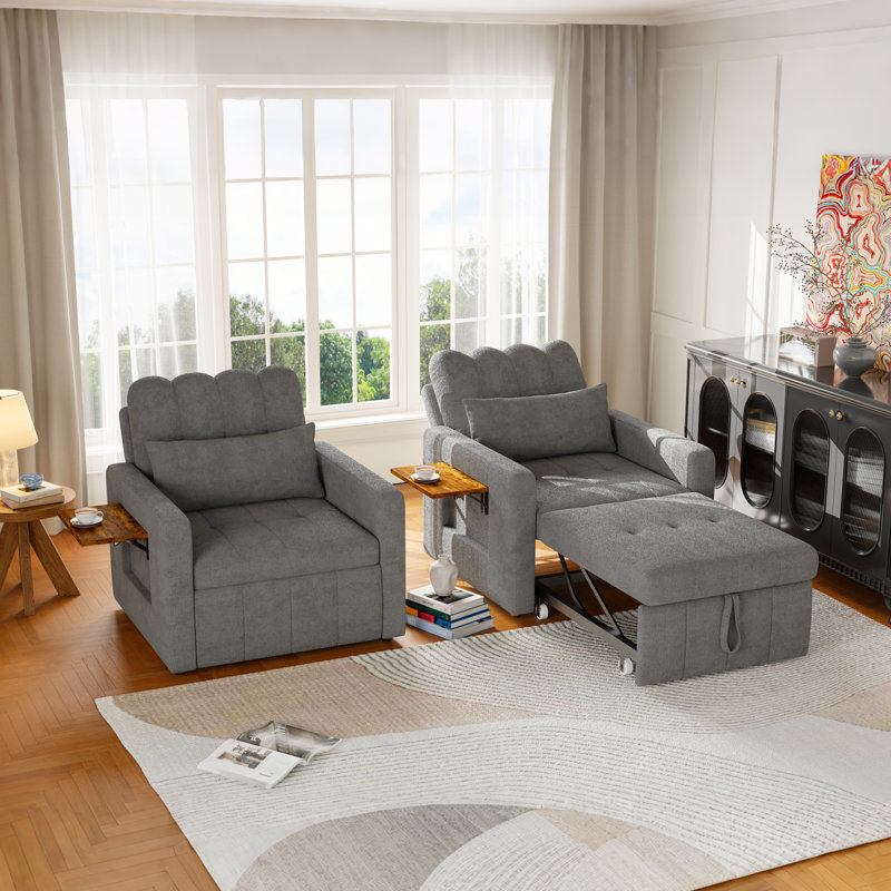 3-in-1 Convertible Sleeper Accent Chair Bed, Gray